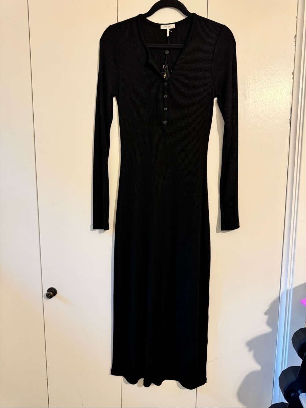 rag & bone Black Long Sleeve Ribbed Henley Maxi Dress